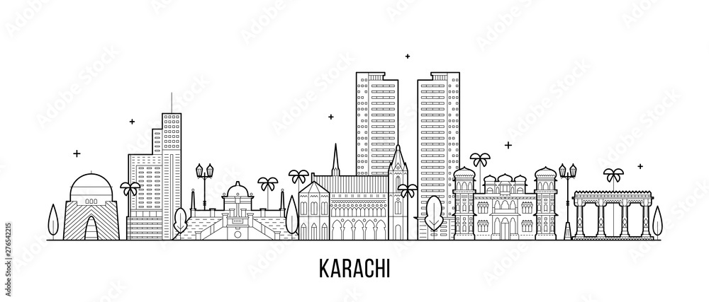 Karachi skyline Pakistan city vector linear art