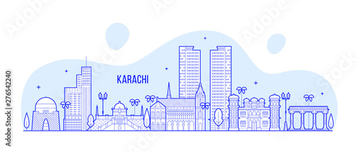 Karachi skyline Pakistan city vector linear art
