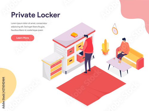 Secure Space and Private Locker Illustration Concept. Isometric design concept of web page design for website and mobile website.Vector illustration