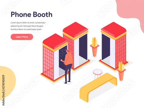 Phone Booth Illustration Concept. Isometric design concept of web page design for website and mobile website.Vector illustration