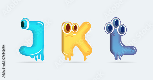 JKL funny monster cartoon letters. Vector illustration. Monsters background