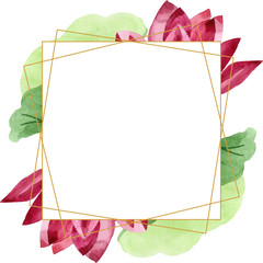 Red lotus floral botanical flower. Watercolor background illustration set. Frame border ornament square.
