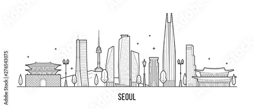 Seoul skyline, South Korea vector linear art