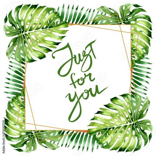 Palm beach tree leaves jungle botanical. Watercolor background illustration s...