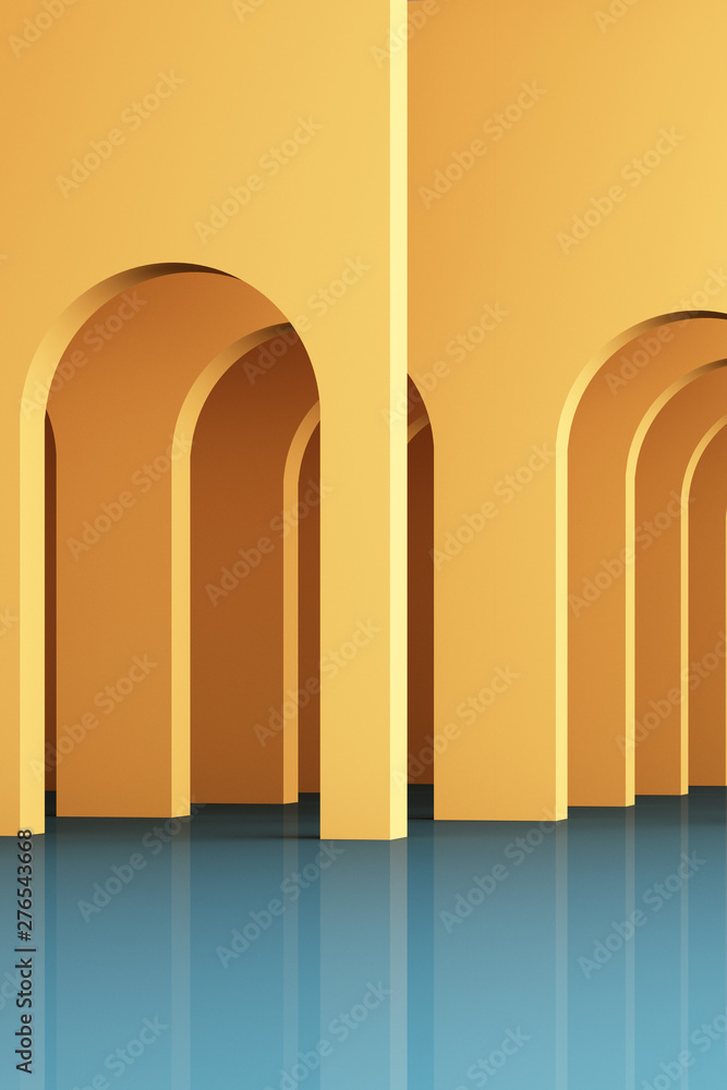 Fototapeta premium 3d rendering arc rhythm in yellow and green color.