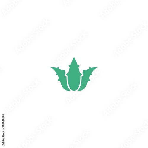 Green Aloe Vera with prickles or spikes icon. Medical, cosmetic, health care label.
