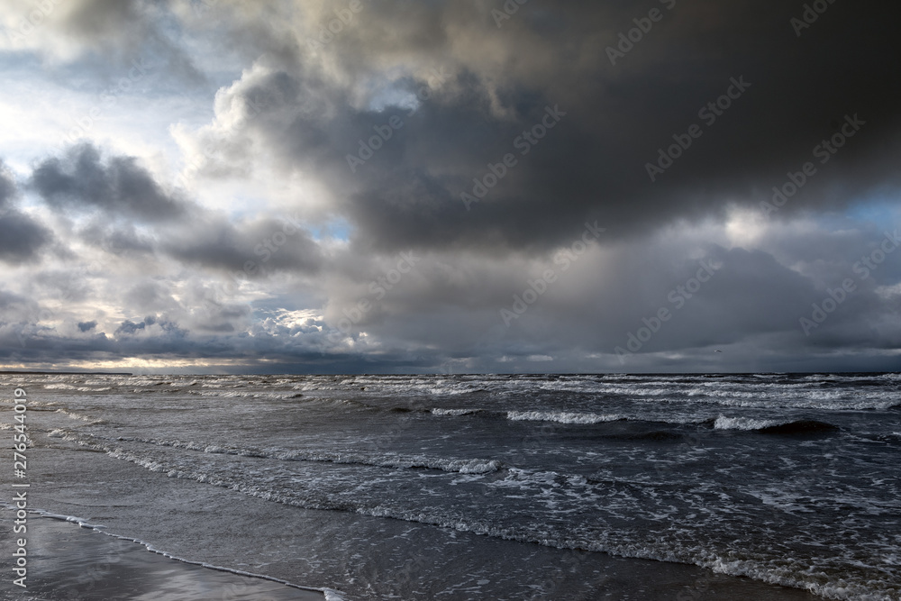 Gray and and stormy gulf of Riga, Baltic sea.