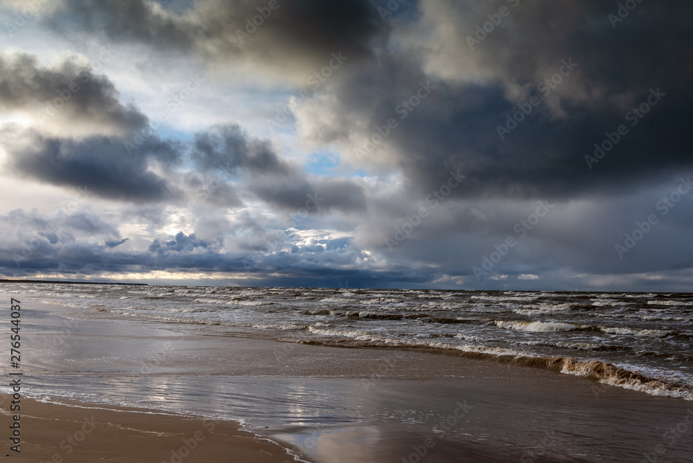Gray and and stormy gulf of Riga, Baltic sea.