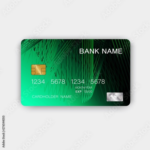 Green credit card design. With inspiration from abstract. On white background. Glossy plastic style.