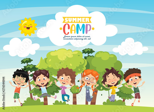 Vector Illustration Of Kids Summer Camp
