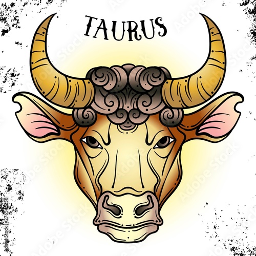 Beautiful line art filigree zodiac on vintage background.Elegant jewelry tattoo.Engraved horoscope symbol.For printing Removable Temporary Tattoo Sticker Body Art Multicolor.Taurus