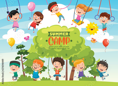 Vector Illustration Of Kids Summer Camp