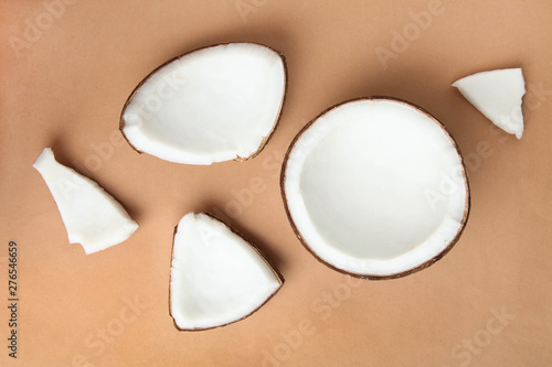 Slices of broken tropical coconut