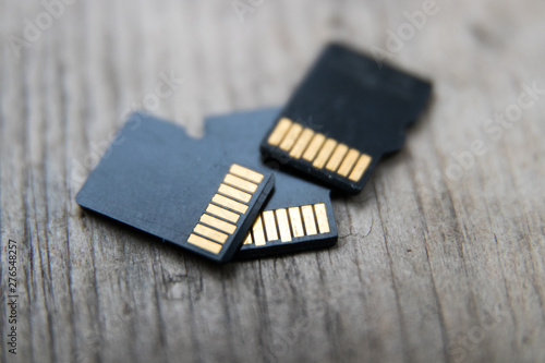 flash memory micro SD card on a wooden board