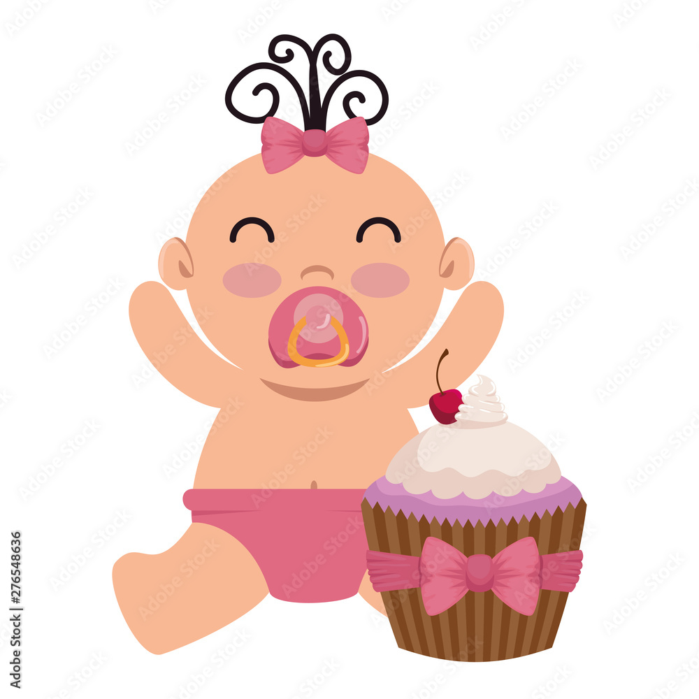 cute little baby girl with sweet cupcake cute little baby girl with sweet cupcake