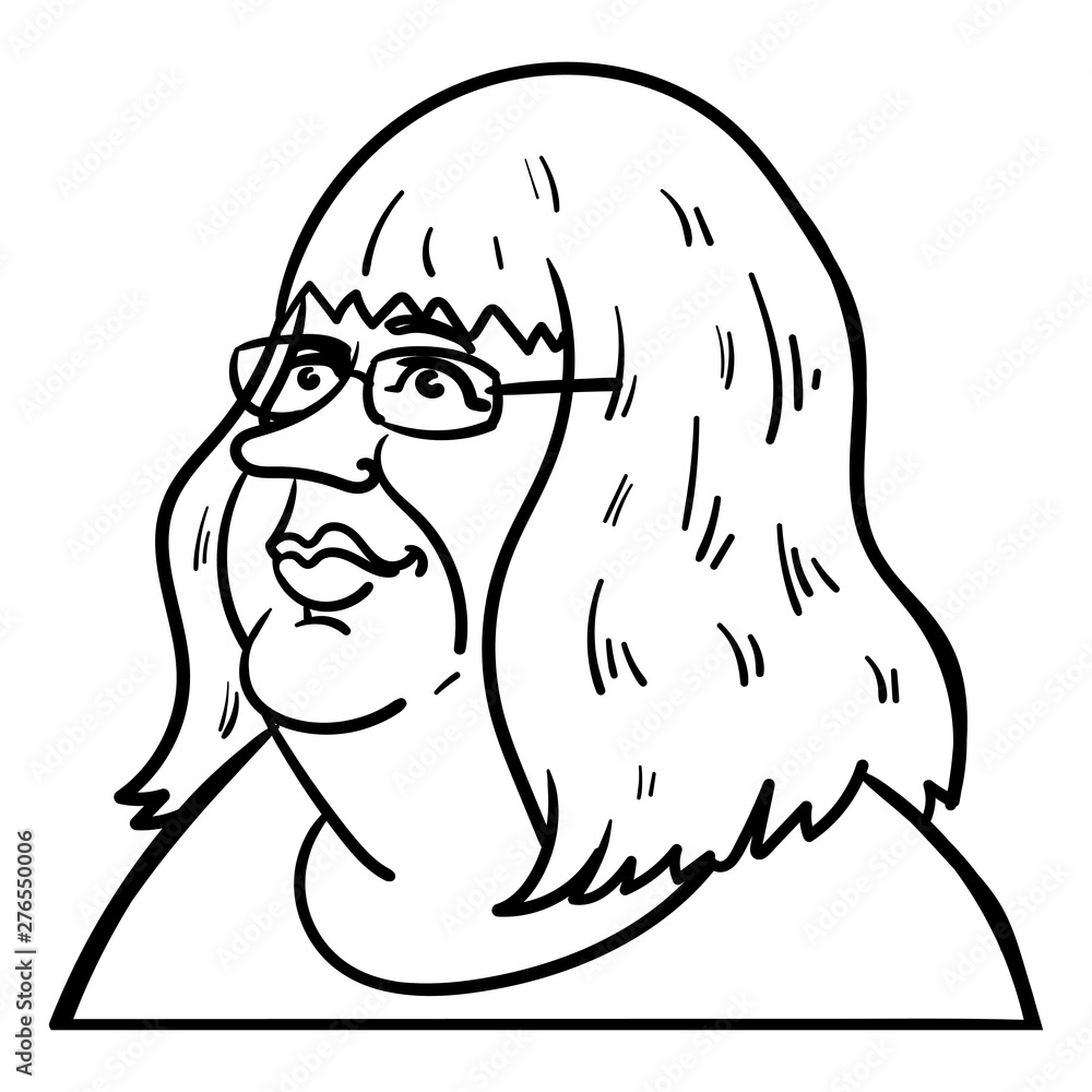 Vector cartoon comic drawing of a fat woman with glasses and long nose.  Face, outline, sketch, black, white, funny. Stock Vector | Adobe Stock