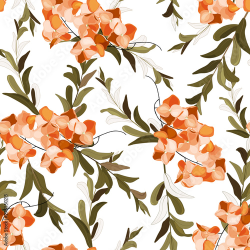 Modern abstract floral illustration on light backdrop. Flower seamless pattern. Vector tropical leave wallpaper