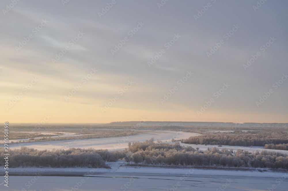 winter sunset in Siberia