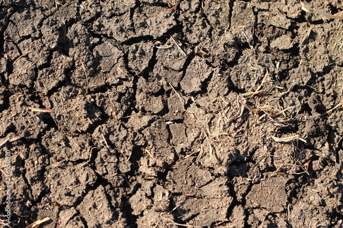black, thirsty dry parched earth on a farm in drought in rural New South Wales, Australia