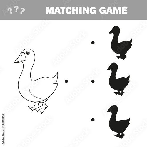 Goose birds shadow matching game vector illustration for childrem