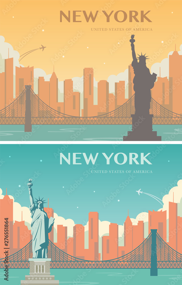 Obraz premium Statue of Liberty banner set. World landmark. American symbol. New York city. Vector