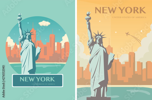 Statue of Liberty banner set. World landmark. American symbol. New York city. Vector photo