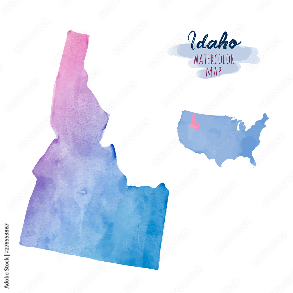 Obraz Hand drawn watercolor map of Idaho. Colorful illustration isolated on white background