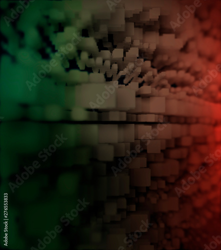 Simple fantasy background, dark geometric texture of green and red colors with polygons. Print. Abstraction with bulges.