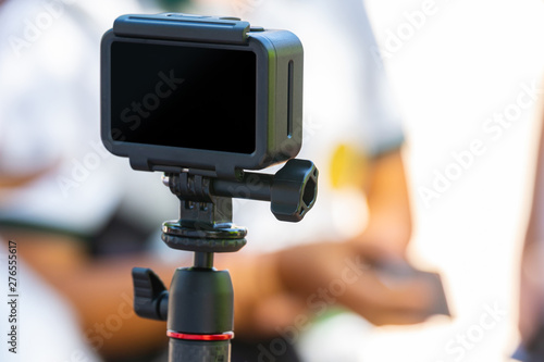 Action camera recording on travel trip.