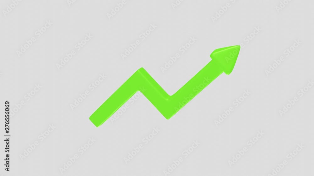Rotating green upward arrow as a symbol of success on white background. 3D Rendering. Rotating green upward arrow as a symbol of success on white background. 3D Rendering.
