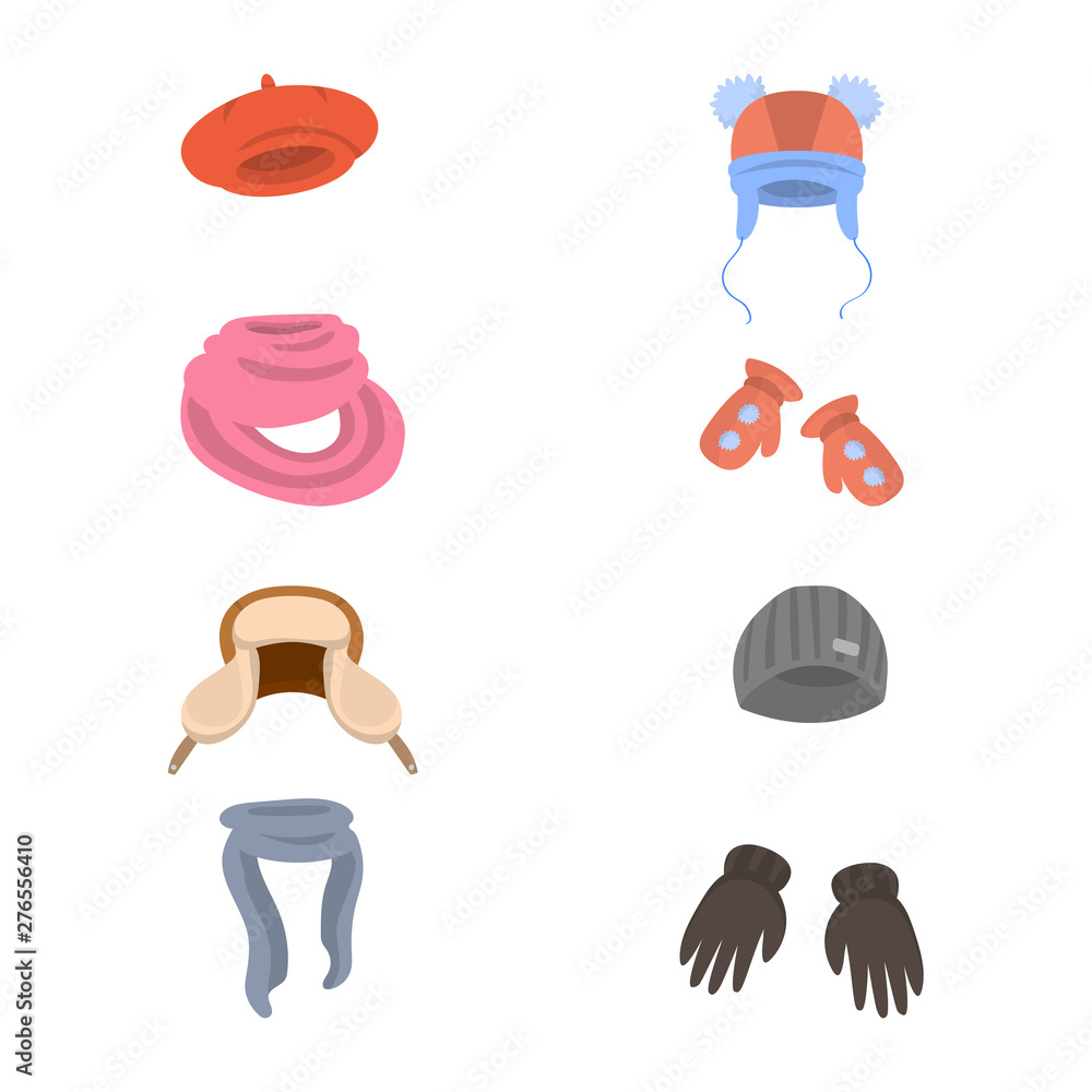 Isolated object of headwear and fashion logo. Collection of headwear and cold stock vector illustration.