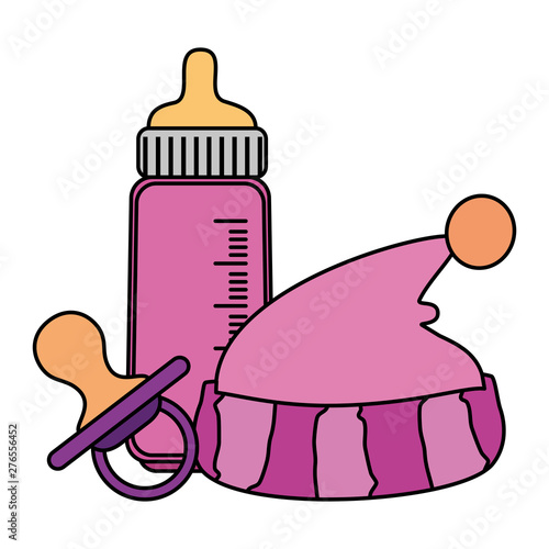 baby milk bottle with hat and pacifier