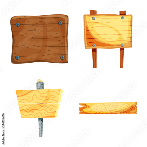 Vector illustration of signboard and wood logo. Collection of signboard and wooden vector icon for stock.