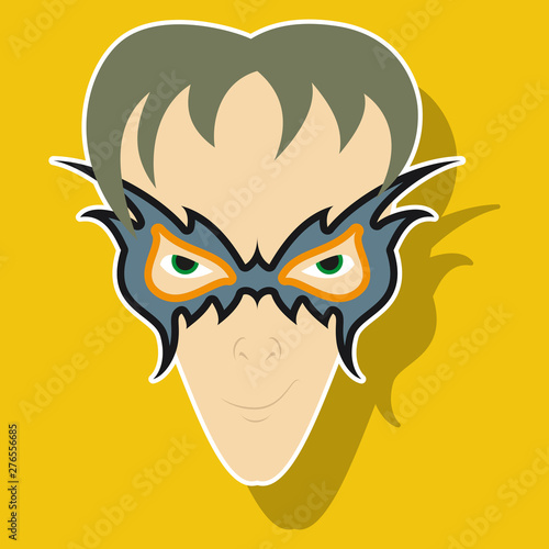 Superhero in Action. Superhero character . Icon in sticker style