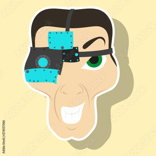 Friendly Robot Character With sticker Cartoon Illustration