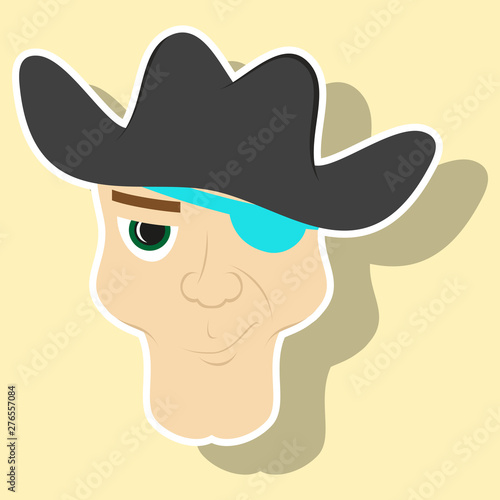 Portrait man in cowboy hat. sticker illustration