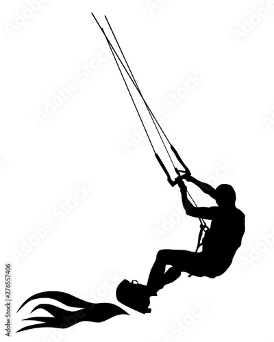 Athlete on a parachute surfboard on a white background