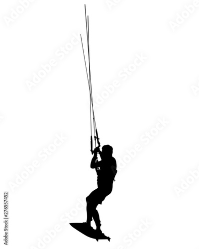 Athlete on a parachute surfboard on a white background