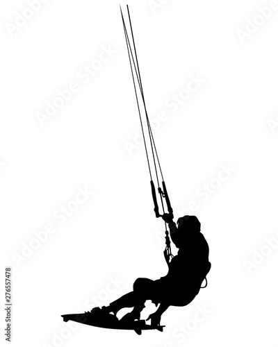 Athlete on a parachute surfboard on a white background