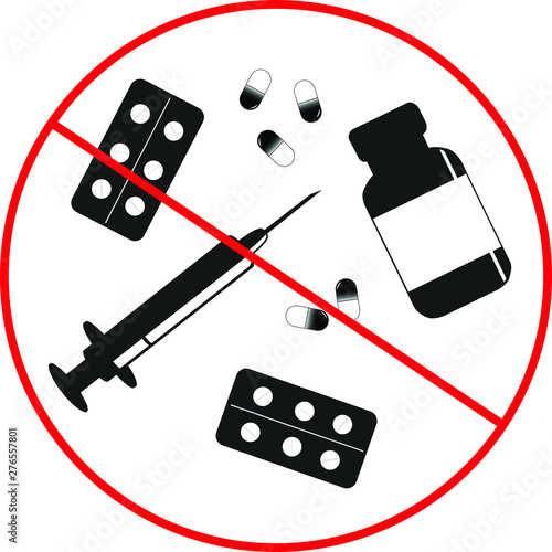 Drug prohibition sign, crossed out medicine