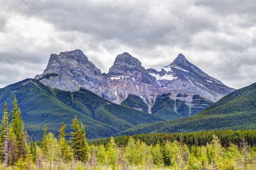 Three Sisters Mountain Peaks in the Canadian Rockies of Canmore, Alberta, Canada