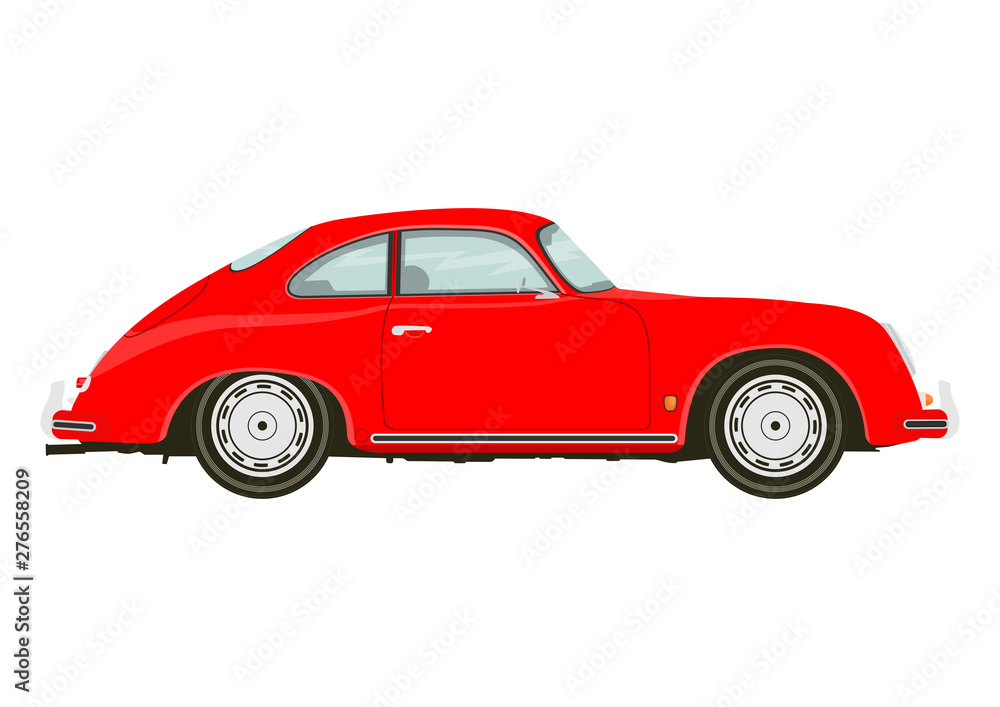 Vintage sports car. Side view of classic sports car. Flat vector.