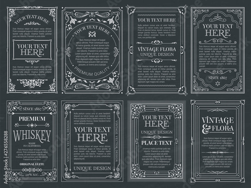Vintage set retro cards. Template greeting card wedding invitation. Line calligraphic frames