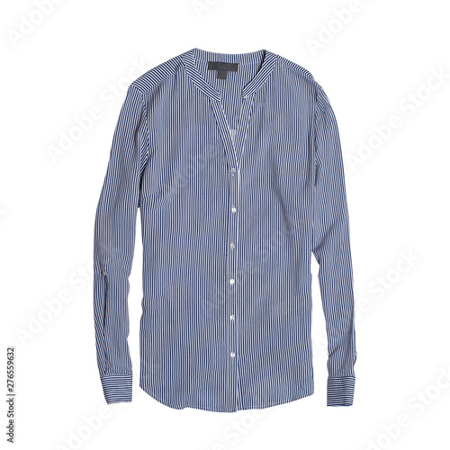 Blue striped cotton shirt isolated on white background. Fashion concept.