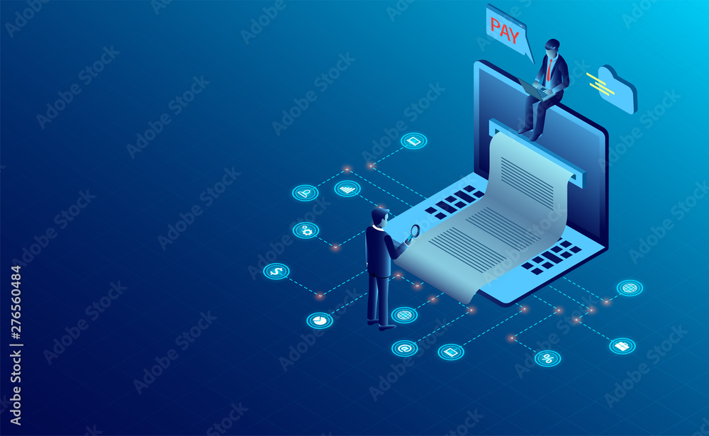 electronic bill payment, paper receipt flat isometric vector. of