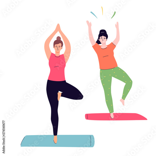 Yoga class - colorful flat design style illustration