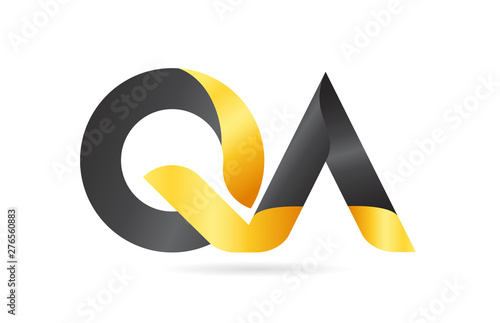 joined or connected QA Q A yellow black alphabet letter logo combination