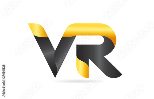 joined or connected VR V R yellow black alphabet letter logo combination