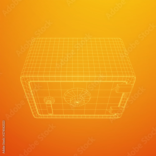 Metal bank vault safe. Wireframe low poly mesh vector illustration