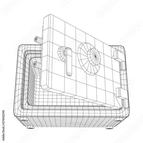 Metal bank vault safe. Wireframe low poly mesh vector illustration